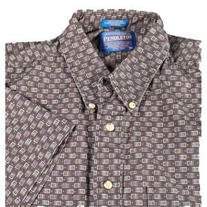 Pendelton Mens Button Up Board Shirt  Medium 100% cotton Brown Print